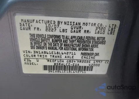 2008 Nissan Sentra 2.0 z USA, uszkodzony, nr VIN 3N1AB61E18L642711